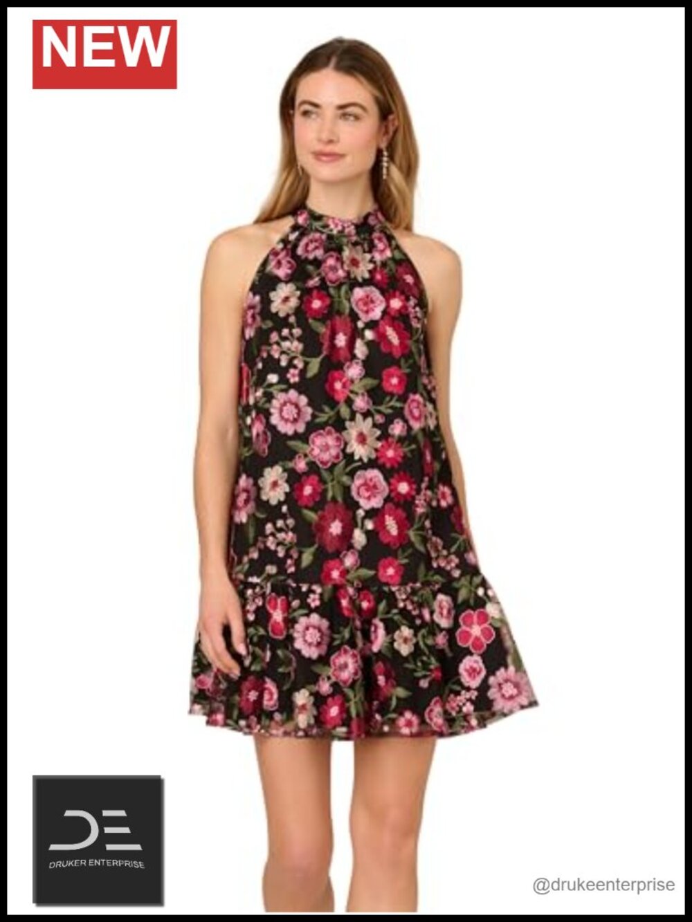 Embroidered Halter Cocktail Dress